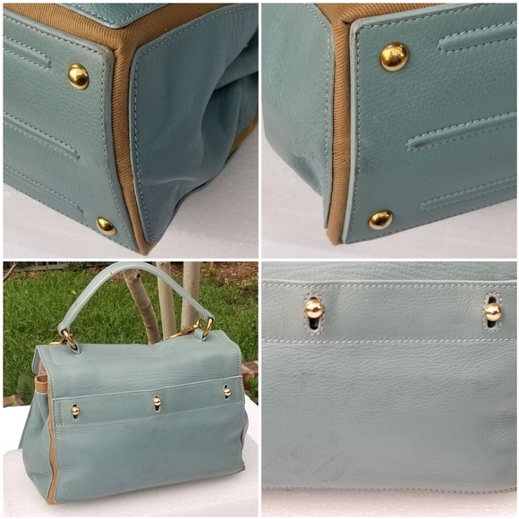Yves SAINT LAURENT Muse Small Calfskin Canvas Two toneBlue Glacier Beige  Bag - Picture 14 of 16